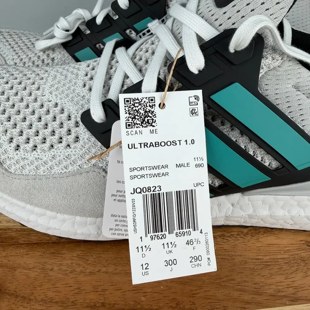 Adidas UltraBoost 1.0 White Pure Teal Running Shoes Men’s Size 12 JQ0823 NEW